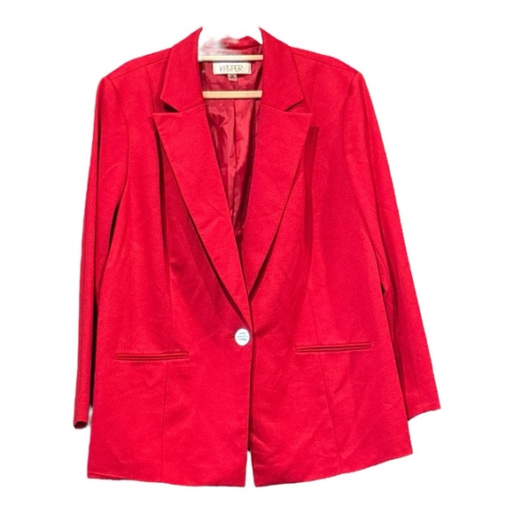 Kasper Jackets & Blazers - Kasper Red Blazer Fully Lined Silver Button & Zippers on Sleeve Size 18w Rack 1